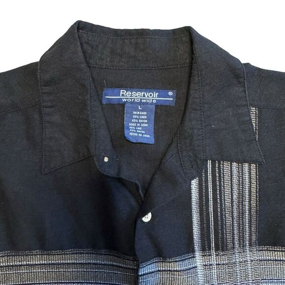 Linen Blend Men's Black Short Sleeve Button Front Shirt Sz Large - Picture 4 of 9